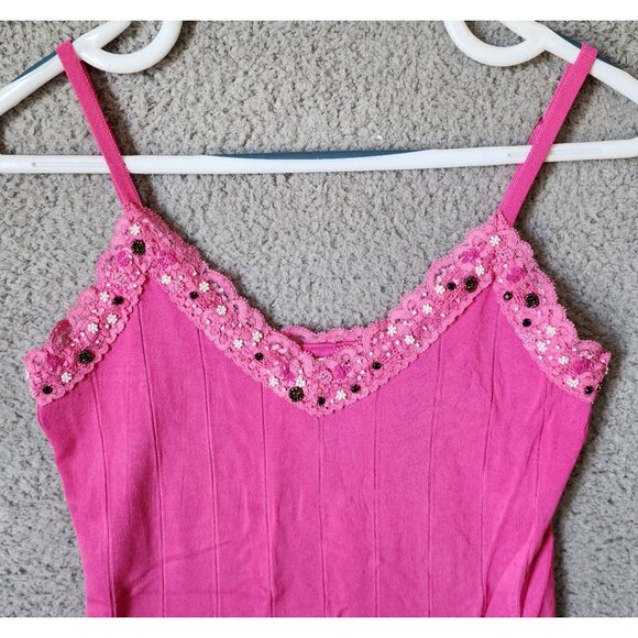 Yuka Women's Size PL Sleeveless Camisole Tank Top Beaded Sequin Lace Trim Pink - Picture 2 of 15
